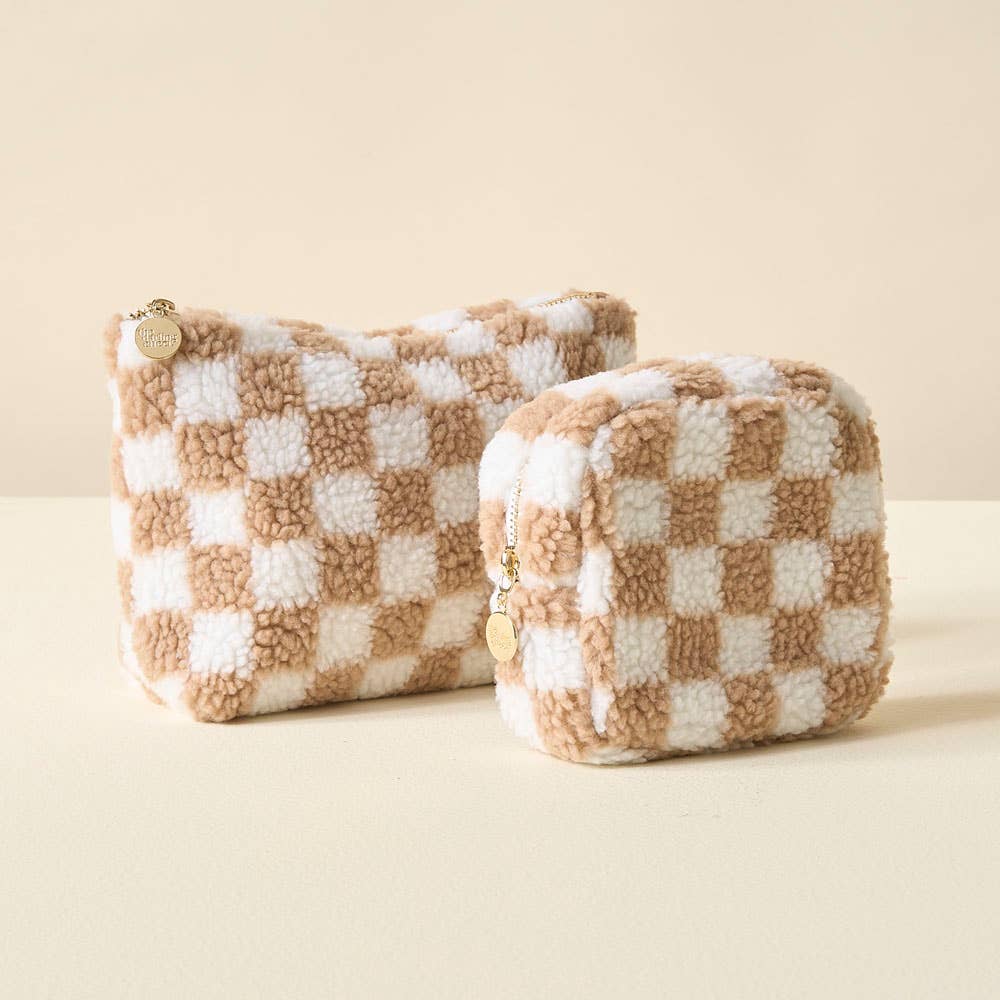 Checkered Teddy | Tan Pouch Medium-The Darling Effect-Sister Shirts, Cute & Custom Tees for Mama & Littles in Trussville, Alabama.