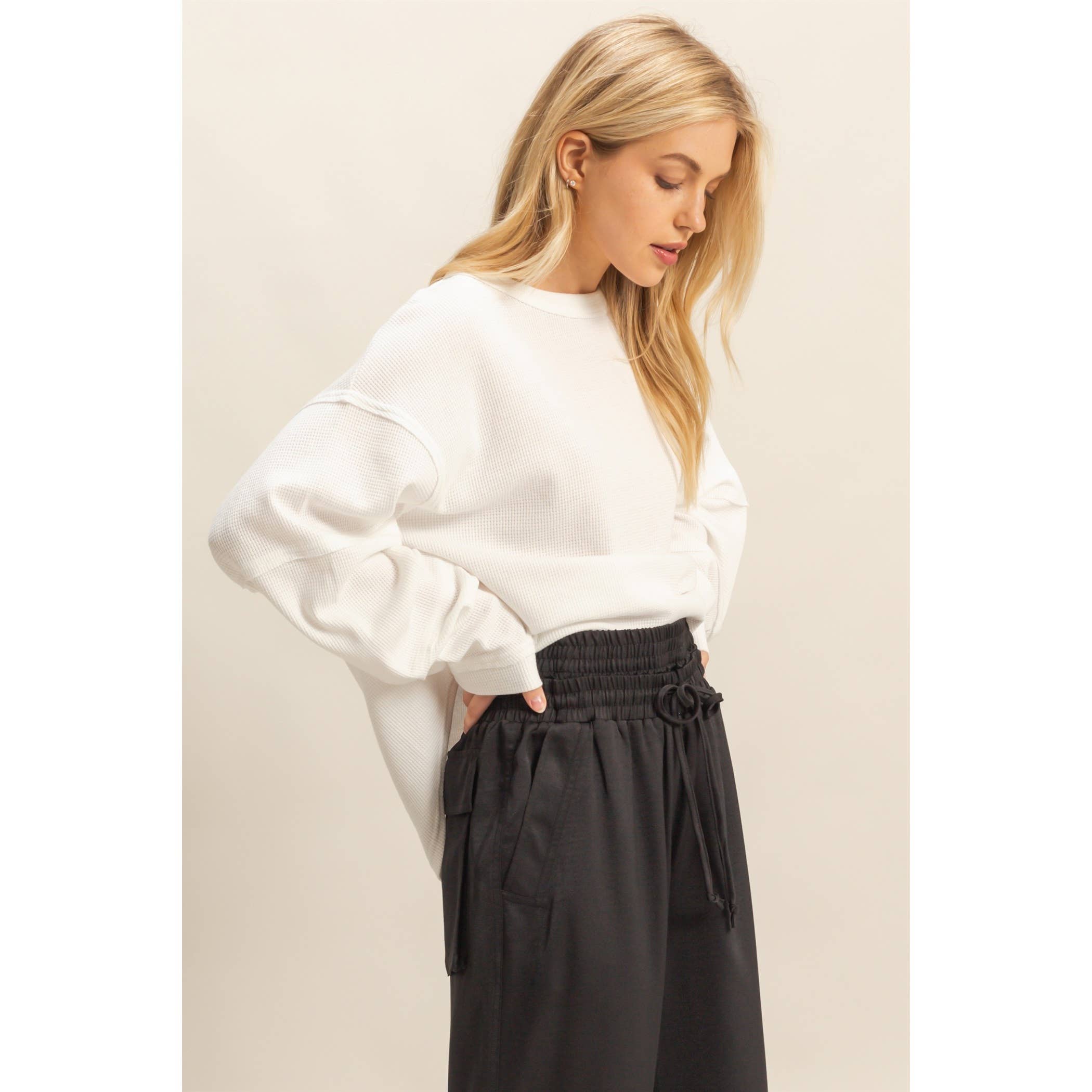 Waffle Knit Lounge Top-Women - Tops - Sweaters-HYFVE-Sister Shirts, Cute & Custom Tees for Mama & Littles in Trussville, Alabama.