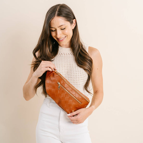 Brown Leather | Woven Belt Bag-Bags-The Darling Effect-Sister Shirts, Cute & Custom Tees for Mama & Littles in Trussville, Alabama.