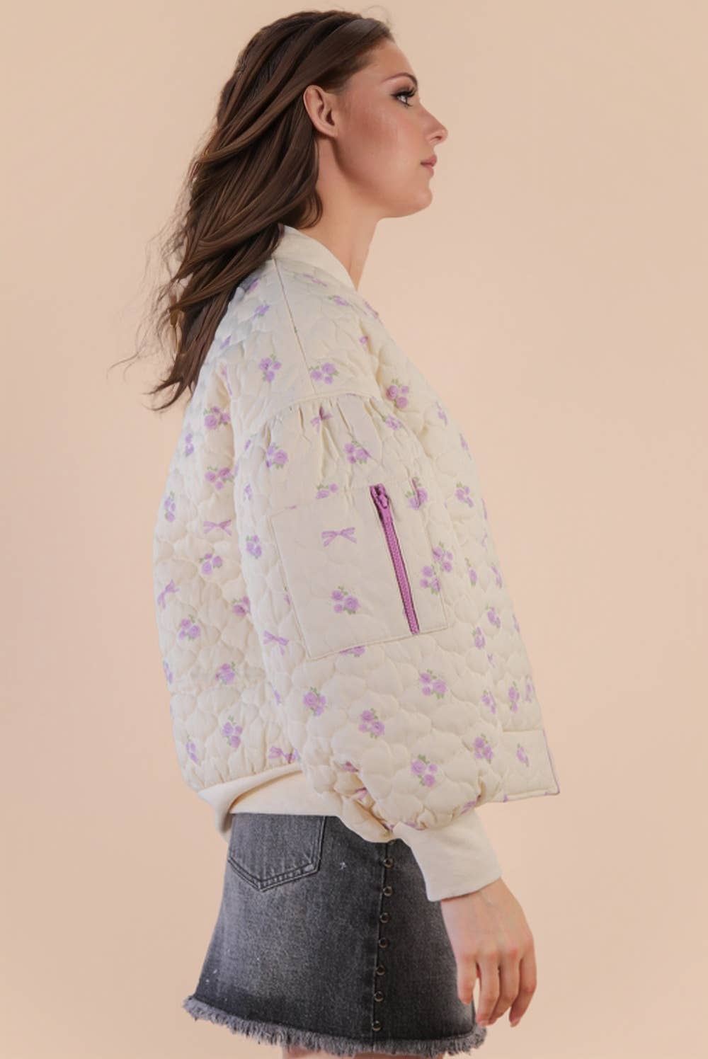 Floral Quilted Oversized Jacket in Lavender-Women - Outerwear - Jackets-VERY J-Sister Shirts, Cute & Custom Tees for Mama & Littles in Trussville, Alabama.