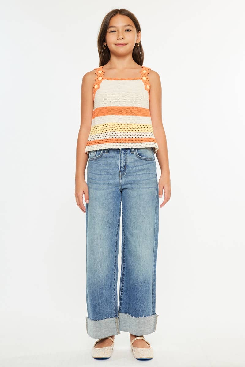 Cool Cuff Crop | Youth Wide Leg Jeans-Youth - Bottoms - Jeans-Kan Can USA-Sister Shirts, Cute & Custom Tees for Mama & Littles in Trussville, Alabama.