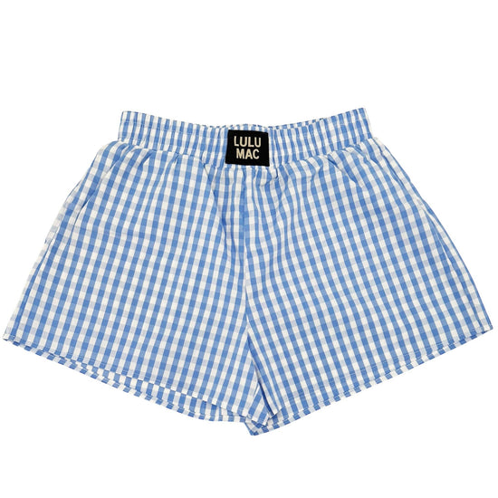 Gingham Boxer Shorts | Blue-Shorts-Girlie Girl Originals-Sister Shirts, Cute & Custom Tees for Mama & Littles in Trussville, Alabama.