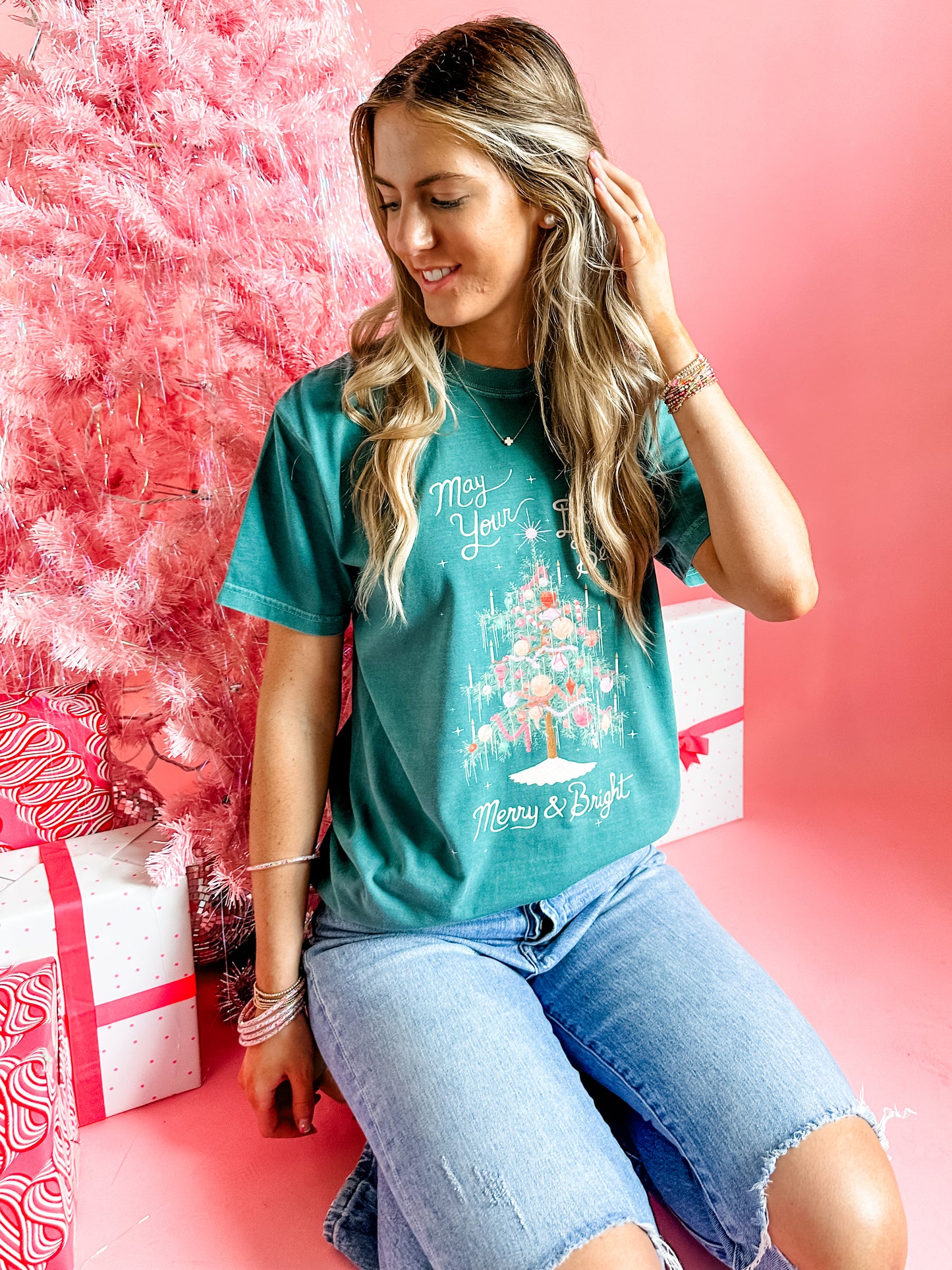 Merry & Bright Tinsel Tree | Adult Tee | RTS-Sister Shirts-Sister Shirts, Cute & Custom Tees for Mama & Littles in Trussville, Alabama.