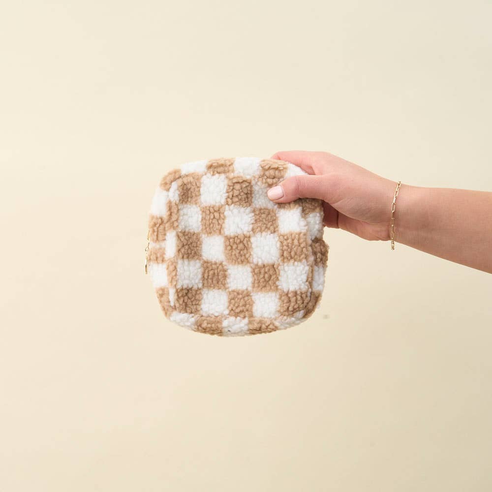 Checkered Teddy | Tan Pouch Small-The Darling Effect-Sister Shirts, Cute & Custom Tees for Mama & Littles in Trussville, Alabama.