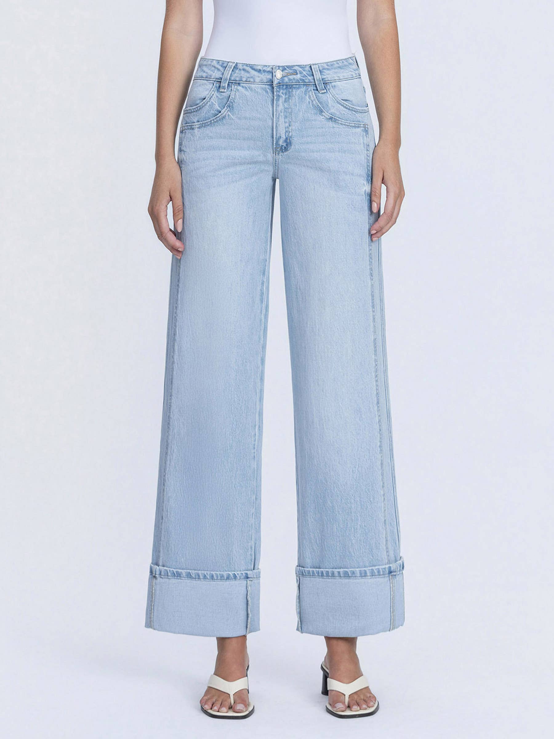 Soft Edge Wide Cuff Jeans | Women's Jeans-Womens- Bottoms =Jeans-VERVET by FLYING MONKEY-Sister Shirts, Cute & Custom Tees for Mama & Littles in Trussville, Alabama.