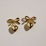 Gold Bow & Heart Drop Earrings-Women - Jewelry - Earrings-Nickel and Suede-Sister Shirts, Cute & Custom Tees for Mama & Littles in Trussville, Alabama.