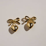 Gold Bow & Heart Drop Earrings-Women - Jewelry - Earrings-Nickel and Suede-Sister Shirts, Cute & Custom Tees for Mama & Littles in Trussville, Alabama.