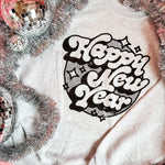 Vintage Retro Happy New Year | Adult Crewneck-Sister Shirts-Sister Shirts, Cute & Custom Tees for Mama & Littles in Trussville, Alabama.