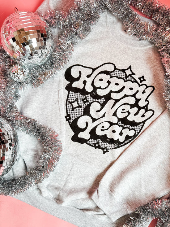 Vintage Retro Happy New Year | Adult Crewneck-Sister Shirts-Sister Shirts, Cute & Custom Tees for Mama & Littles in Trussville, Alabama.