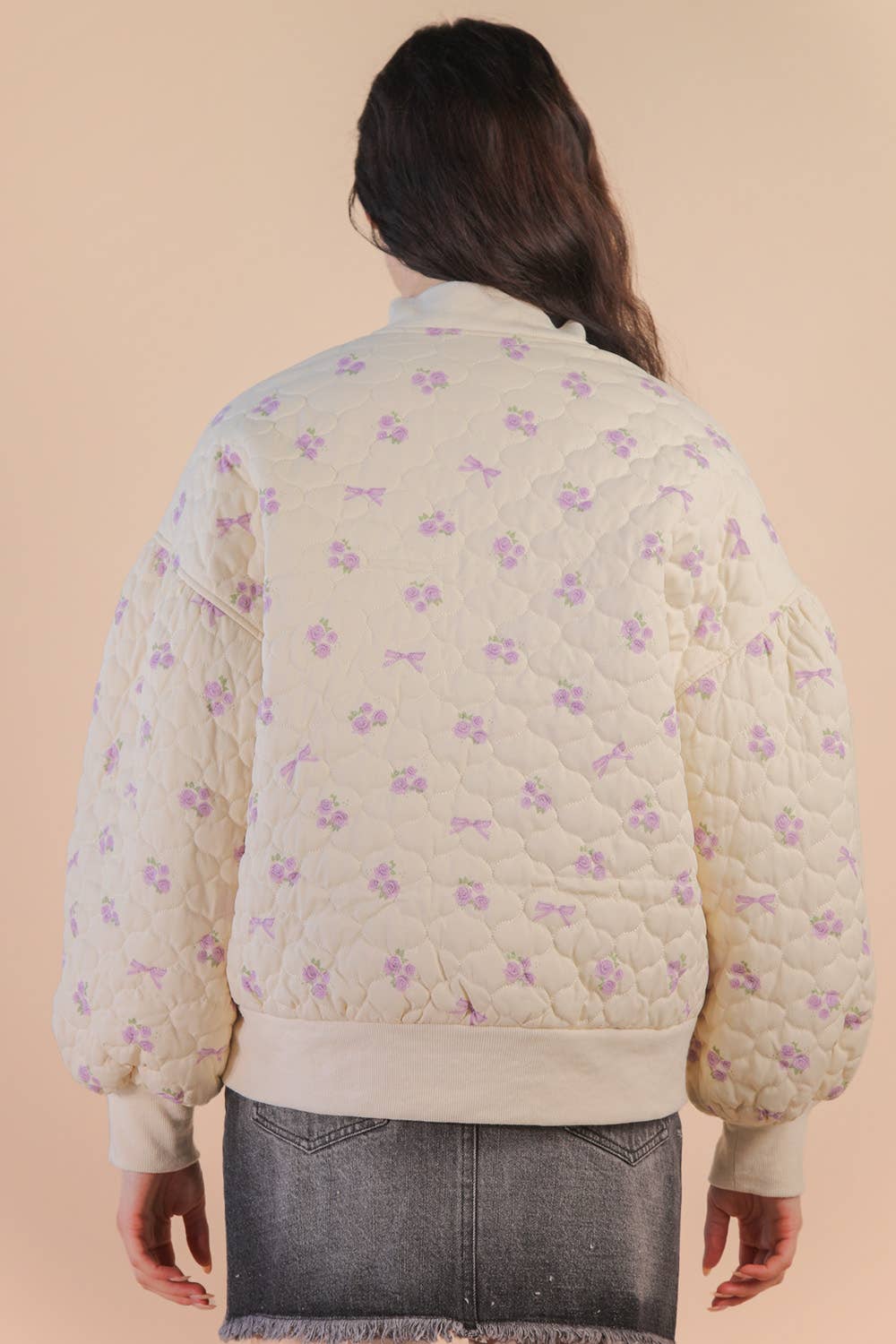 Floral Quilted Oversized Jacket in Lavender-Women - Outerwear - Jackets-VERY J-Sister Shirts, Cute & Custom Tees for Mama & Littles in Trussville, Alabama.
