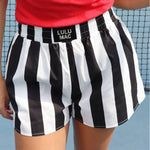 Striped Boxer Shorts | Black + White-women - bottoms - shorts-Girlie Girl Originals-Sister Shirts, Cute & Custom Tees for Mama & Littles in Trussville, Alabama.