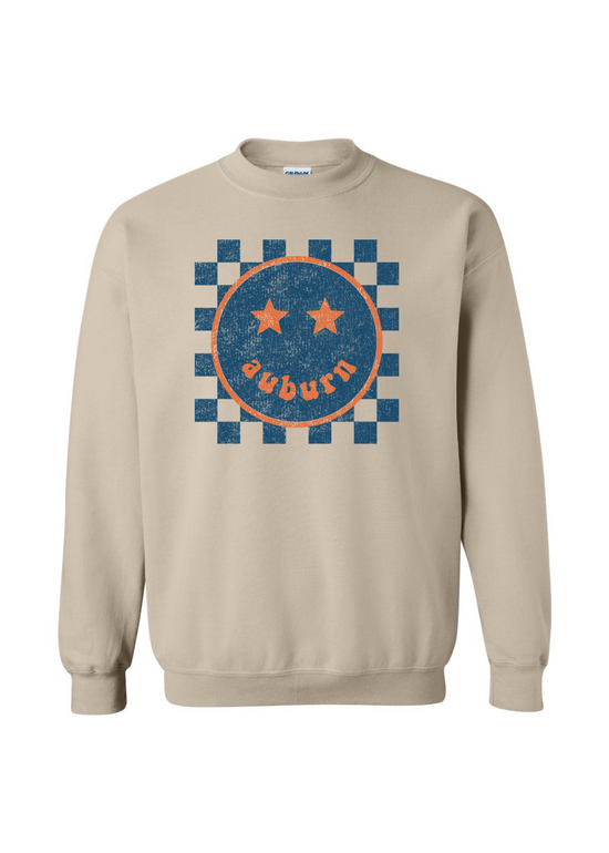 Auburn Happy Checkered | Adult Pullover-Adult Crewneck-Sister Shirts-Sister Shirts, Cute & Custom Tees for Mama & Littles in Trussville, Alabama.
