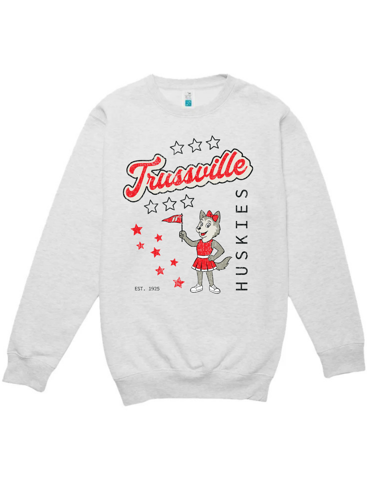 Distressed Husky Cheerleader | Adult Crewneck-Women - Tops - Crewnecks-Sister Shirts-Sister Shirts, Cute & Custom Tees for Mama & Littles in Trussville, Alabama.