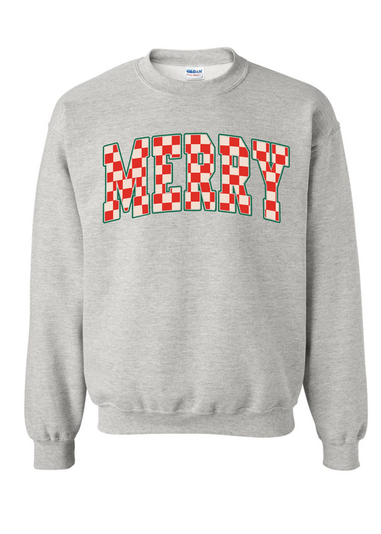 Checkered Merry | Adult Crewneck | RTS-Sister Shirts-Sister Shirts, Cute & Custom Tees for Mama & Littles in Trussville, Alabama.