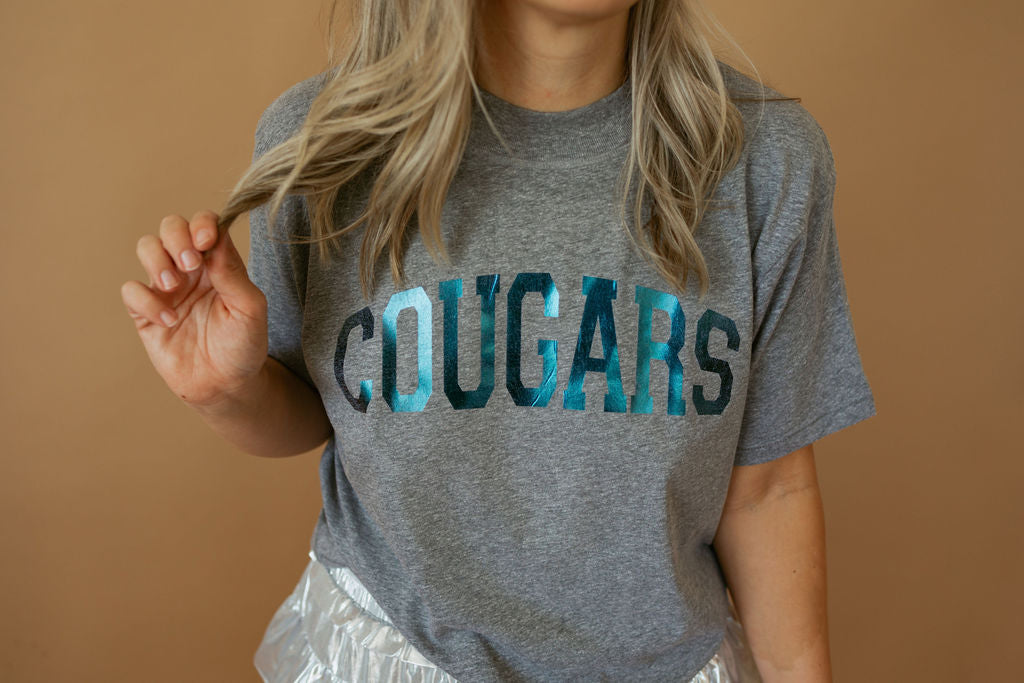 Cougars Foil | Mom Crop Tee-Adult Tee-Sister Shirts-Sister Shirts, Cute & Custom Tees for Mama & Littles in Trussville, Alabama.