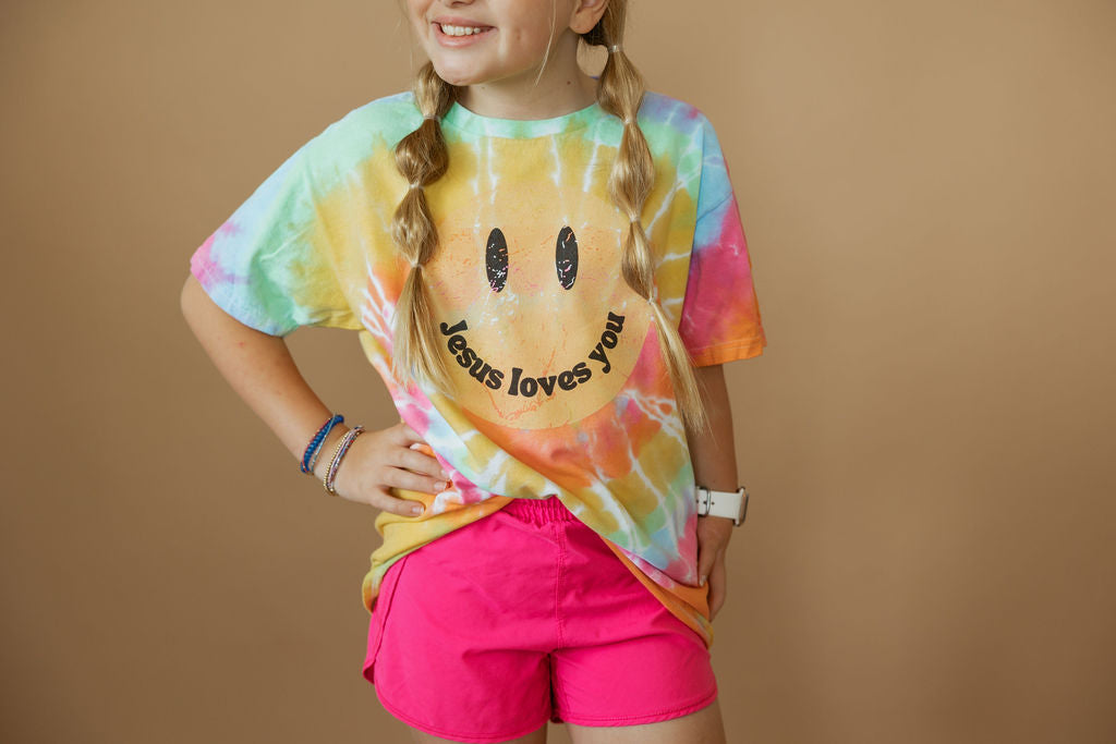 Jesus Loves You | Tie Dye Smiley | Tee | Kids-Kids Tees-Sister Shirts-Sister Shirts, Cute & Custom Tees for Mama & Littles in Trussville, Alabama.