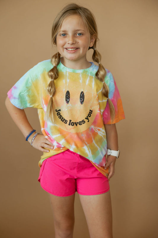 Jesus Loves You | Tie Dye Smiley | Tee | Kids-Sister Shirts-Sister Shirts, Cute & Custom Tees for Mama & Littles in Trussville, Alabama.
