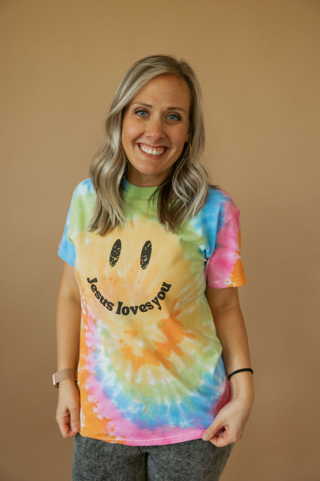 Jesus Loves You | Tie Dye Smiley | Tee | Adult-Adult Tee-Sister Shirts-Sister Shirts, Cute & Custom Tees for Mama & Littles in Trussville, Alabama.