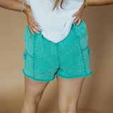Twill Washed Denim Cargo Shorts | Kelly Green-women - bottoms - shorts-Very J-Sister Shirts, Cute & Custom Tees for Mama & Littles in Trussville, Alabama.