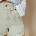 Elastic High Waist Distressed Washed Denim Shorts-Shorts-Very J-Sister Shirts, Cute & Custom Tees for Mama & Littles in Trussville, Alabama.