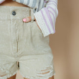 Elastic High Waist Distressed Washed Denim Shorts-Shorts-Very J-Sister Shirts, Cute & Custom Tees for Mama & Littles in Trussville, Alabama.