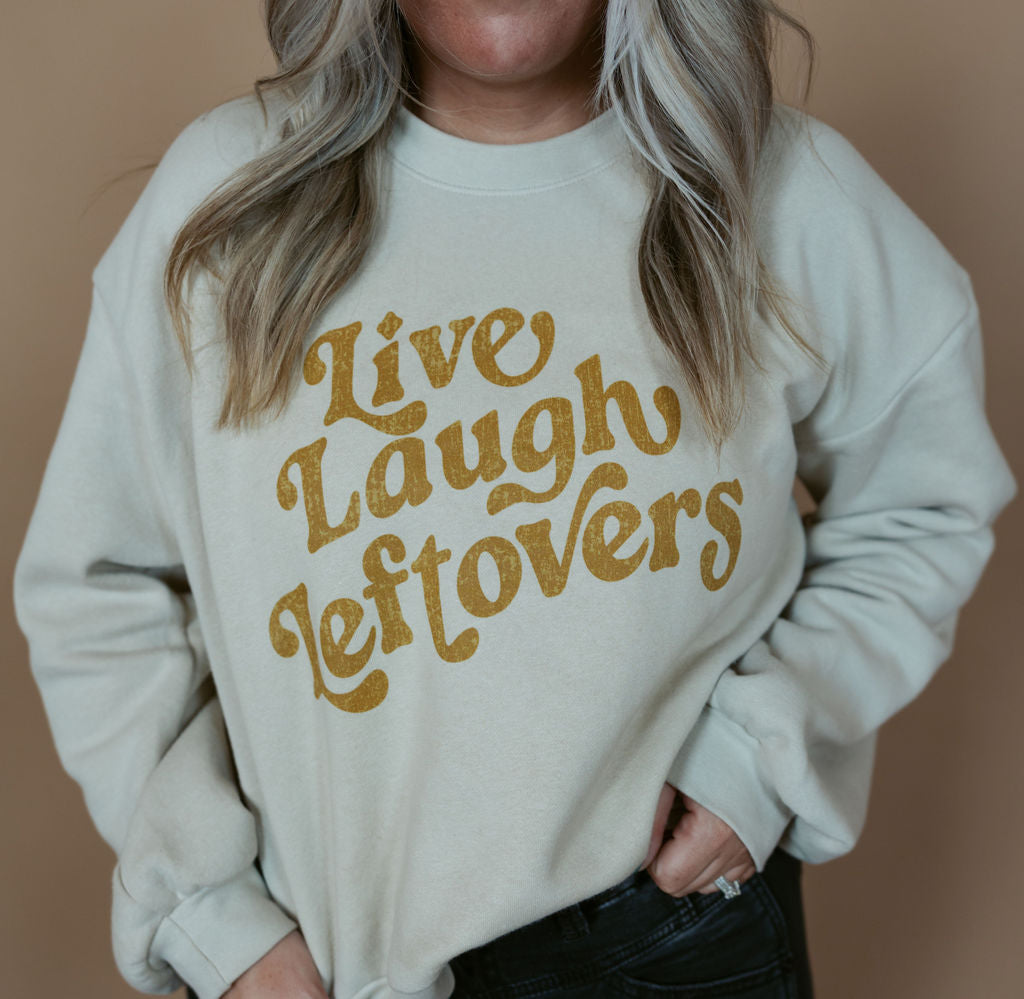 Live, Laugh, Leftovers | Adult Balloon Sleeve Mom Crop Crewneck-Adult Crewneck-Sister Shirts-Sister Shirts, Cute & Custom Tees for Mama & Littles in Trussville, Alabama.