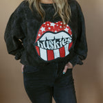 Huskies Distressed Lips | Adult Mineral Wash Crewneck-Women - Tops - Crewnecks-Sister Shirts-Sister Shirts, Cute & Custom Tees for Mama & Littles in Trussville, Alabama.