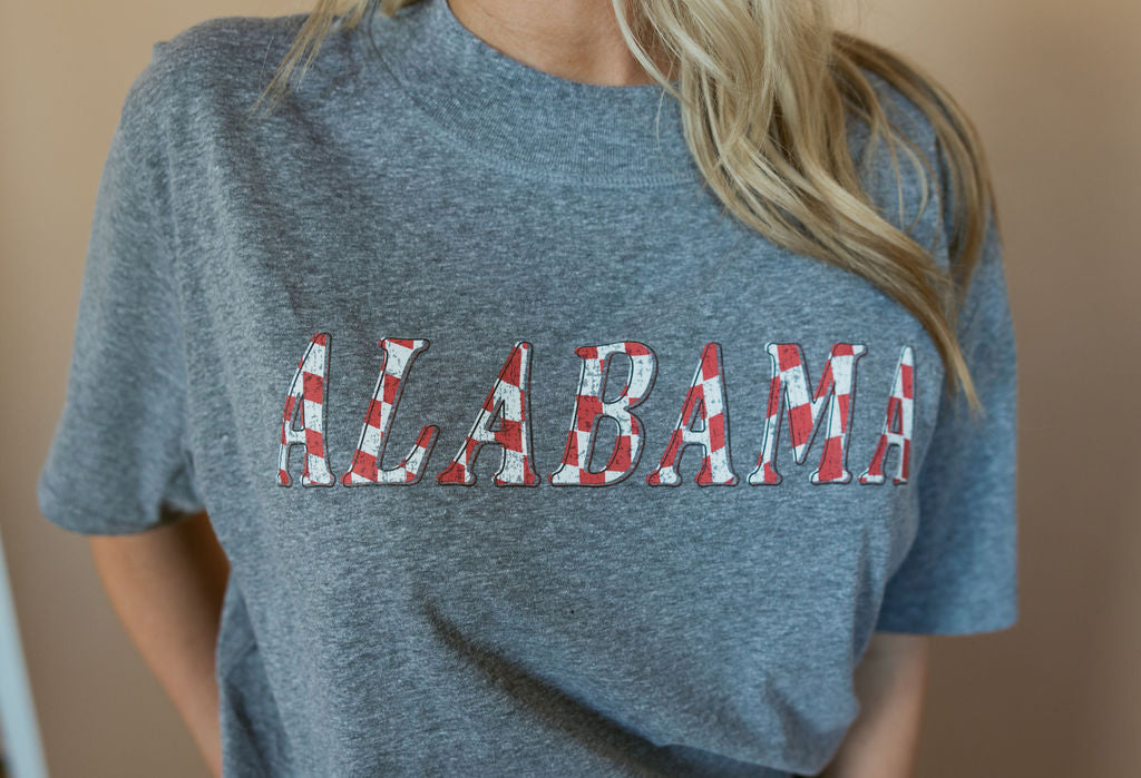 Alabama Checkered | Mom Crop Tee-Womens - Tops - Tees-Sister Shirts-Sister Shirts, Cute & Custom Tees for Mama & Littles in Trussville, Alabama.