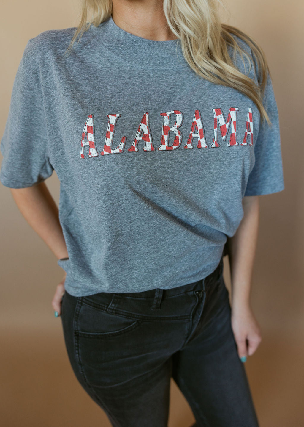 Alabama Checkered | Mom Crop Tee-Womens - Tops - Tees-Sister Shirts-Sister Shirts, Cute & Custom Tees for Mama & Littles in Trussville, Alabama.