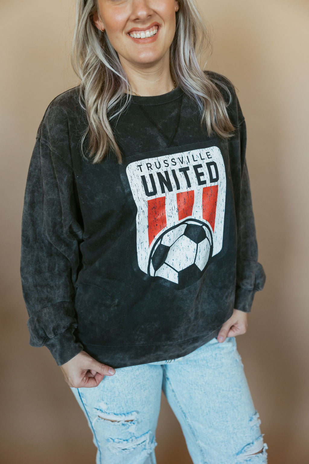 Trussville United Distressed | Adult Mineral Wash Crewneck-Women - Tops - Crewnecks-Sister Shirts-Sister Shirts, Cute & Custom Tees for Mama & Littles in Trussville, Alabama.