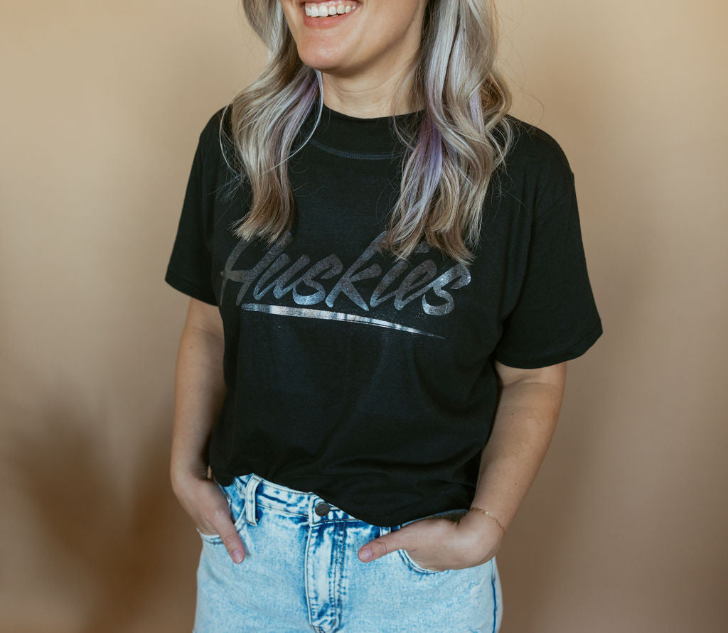 Foil Huskies Throwback Tonal | Mom Crop Tee-Womens - Tops - Tees-Sister Shirts-Sister Shirts, Cute & Custom Tees for Mama & Littles in Trussville, Alabama.