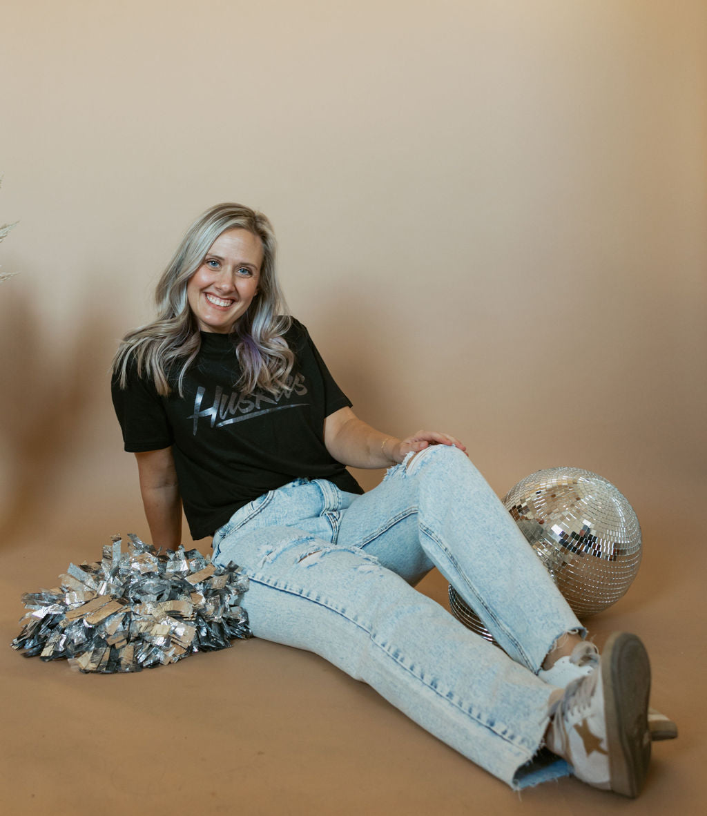 Foil Huskies Throwback Tonal | Mom Crop Tee-Womens - Tops - Tees-Sister Shirts-Sister Shirts, Cute & Custom Tees for Mama & Littles in Trussville, Alabama.