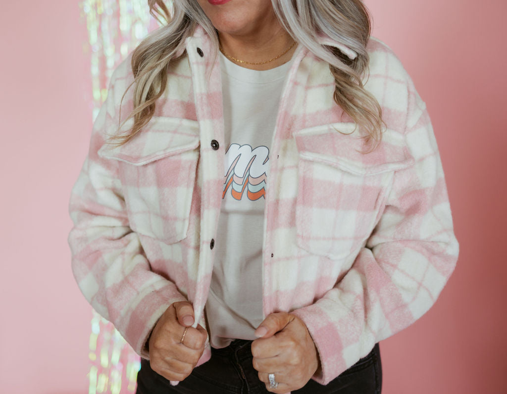 Load image into Gallery viewer, Pink Plaid Cropped Shacket-Sister Shirts-Sister Shirts, Cute &amp;amp; Custom Tees for Mama &amp;amp; Littles in Trussville, Alabama.
