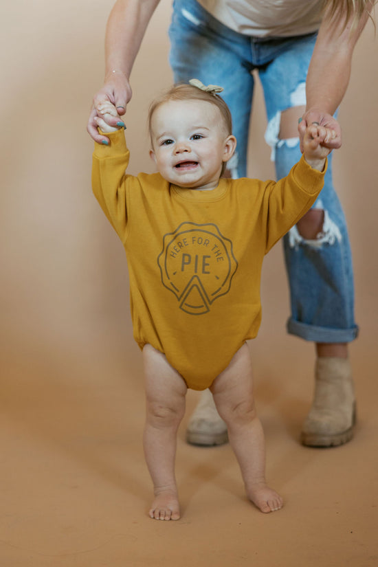 Here for the Pie | Sweatshirt Bubble Romper | RTS-Baby-Sister Shirts-Sister Shirts, Cute & Custom Tees for Mama & Littles in Trussville, Alabama.