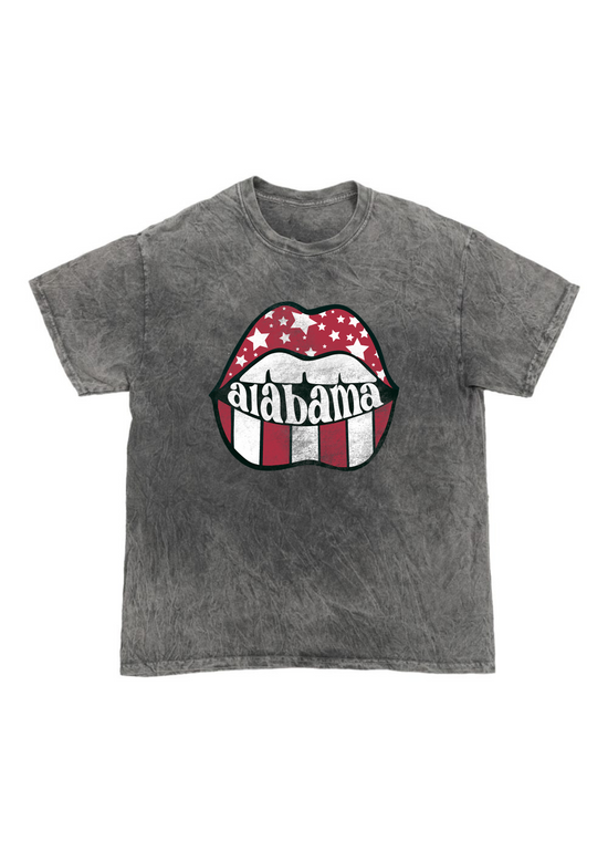 Alabama Distressed Lips | Kids Mineral Wash Tee-Adult Tee-Sister Shirts-Sister Shirts, Cute & Custom Tees for Mama & Littles in Trussville, Alabama.