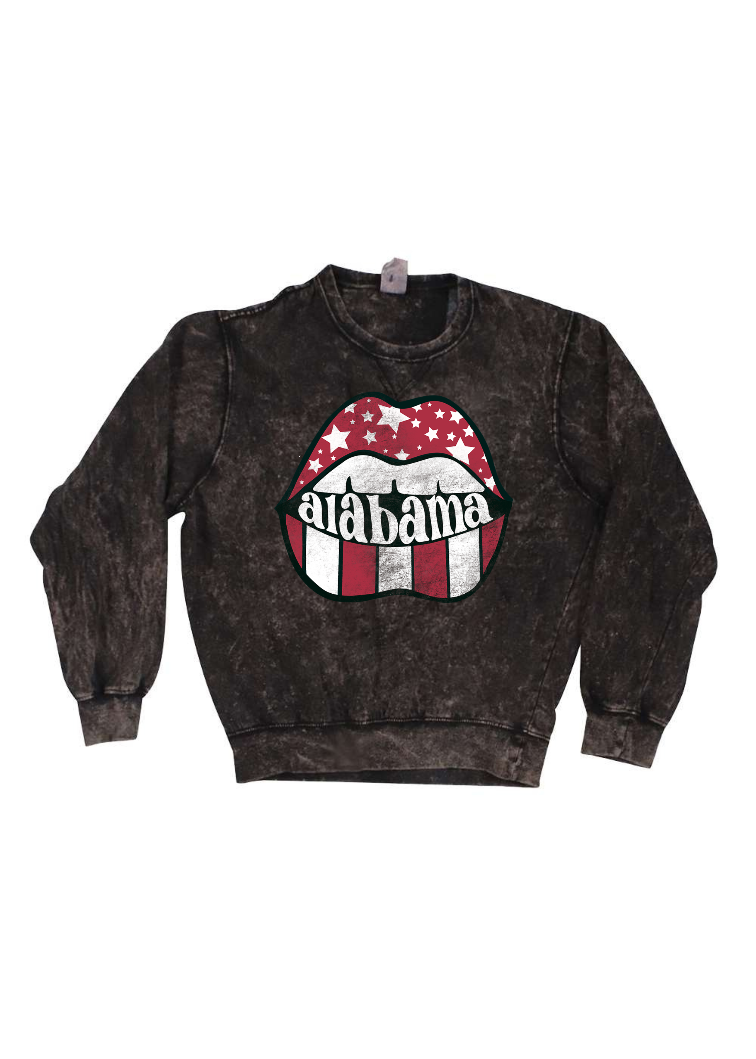 Alabama Distressed Lips | Adult Mineral Wash Crewneck-Women - Tops - Crewnecks-Sister Shirts-Sister Shirts, Cute & Custom Tees for Mama & Littles in Trussville, Alabama.
