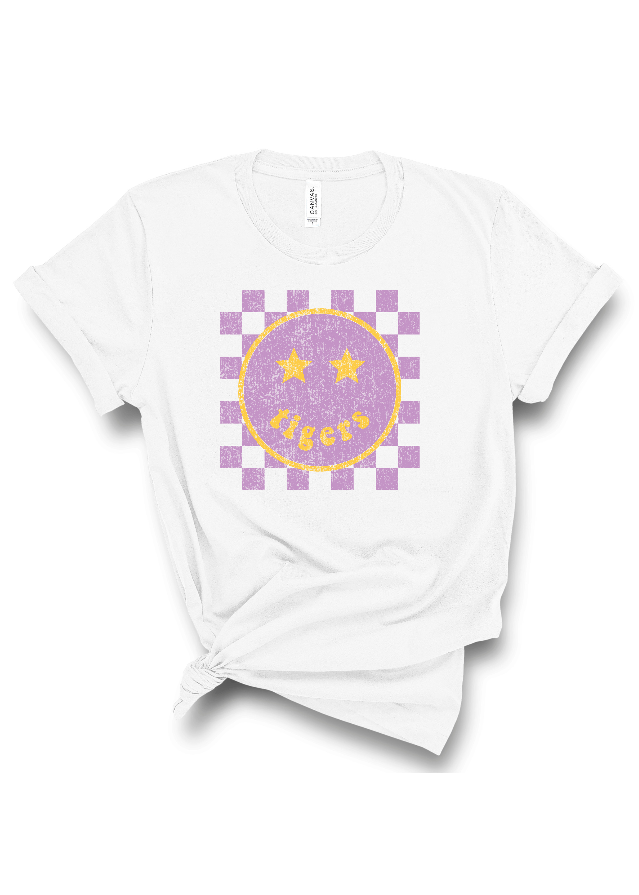 Springville Tigers Happy Checkered | Adult Tee-Womens - Tops - Tees-Sister Shirts-Sister Shirts, Cute & Custom Tees for Mama & Littles in Trussville, Alabama.