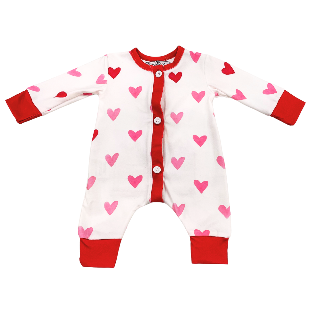 Pink Hearts | One Piece Butt Flap Pajamas-Sister Shirts-Sister Shirts, Cute & Custom Tees for Mama & Littles in Trussville, Alabama.