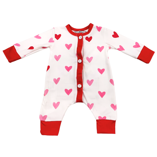 Pink Hearts | One Piece Butt Flap Pajamas-Sister Shirts-Sister Shirts, Cute & Custom Tees for Mama & Littles in Trussville, Alabama.