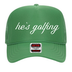 He's Golfing | Adult Trucker Hat-Sister Shirts-Sister Shirts, Cute & Custom Tees for Mama & Littles in Trussville, Alabama.