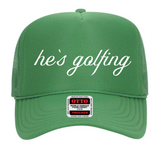 He's Golfing | Adult Trucker Hat-Sister Shirts-Sister Shirts, Cute & Custom Tees for Mama & Littles in Trussville, Alabama.