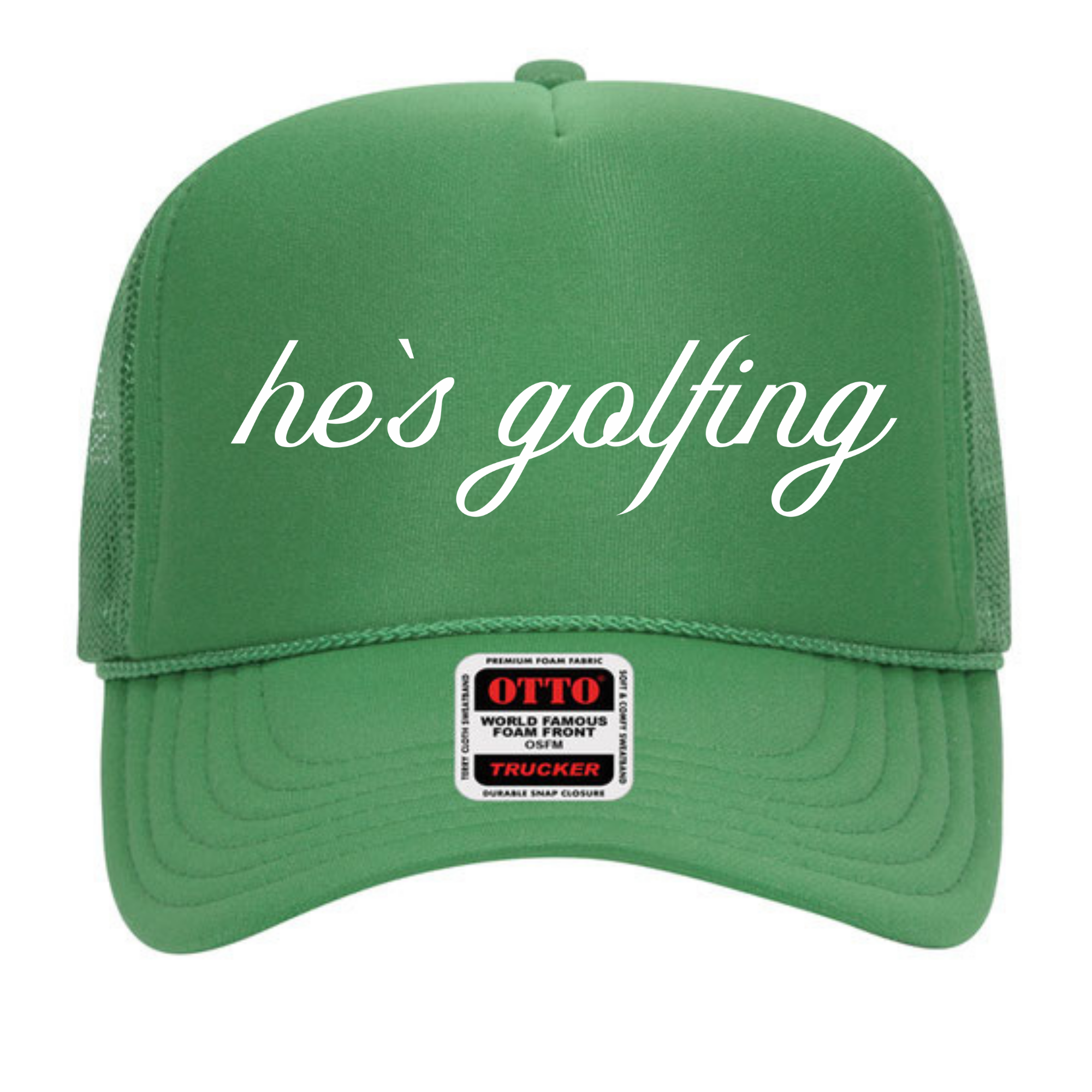 He's Golfing | Adult Trucker Hat-Sister Shirts-Sister Shirts, Cute & Custom Tees for Mama & Littles in Trussville, Alabama.