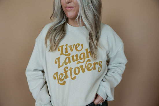 Live, Laugh, Leftovers | Adult Balloon Sleeve Mom Crop Crewneck | RTS-Adult Crewneck-Sister Shirts-Sister Shirts, Cute & Custom Tees for Mama & Littles in Trussville, Alabama.