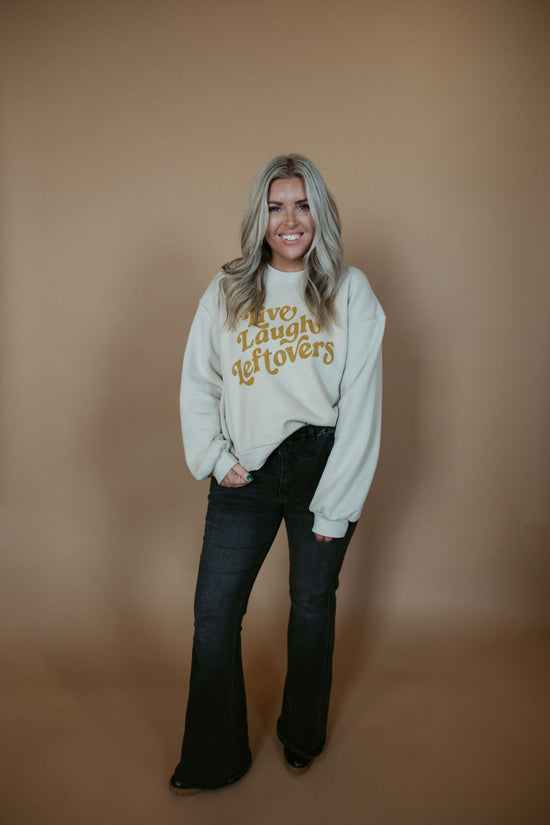 Live, Laugh, Leftovers | Adult Balloon Sleeve Mom Crop Crewneck | RTS-Adult Crewneck-Sister Shirts-Sister Shirts, Cute & Custom Tees for Mama & Littles in Trussville, Alabama.