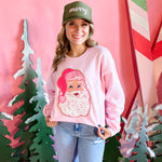 Pink Santa Chenille Patch | Adult Crewneck-Women - Tops - Crewnecks-Sister Shirts-Sister Shirts, Cute & Custom Tees for Mama & Littles in Trussville, Alabama.