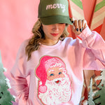 Pink Santa Chenille Patch | Adult Crewneck-Women - Tops - Crewnecks-Sister Shirts-Sister Shirts, Cute & Custom Tees for Mama & Littles in Trussville, Alabama.