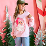Pink Santa Chenille Patch | Adult Crewneck-Women - Tops - Crewnecks-Sister Shirts-Sister Shirts, Cute & Custom Tees for Mama & Littles in Trussville, Alabama.