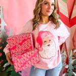 Pink Santa Chenille Patch | Adult Crewneck-Women - Tops - Crewnecks-Sister Shirts-Sister Shirts, Cute & Custom Tees for Mama & Littles in Trussville, Alabama.