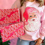 Pink Santa Chenille Patch | Adult Crewneck-Women - Tops - Crewnecks-Sister Shirts-Sister Shirts, Cute & Custom Tees for Mama & Littles in Trussville, Alabama.