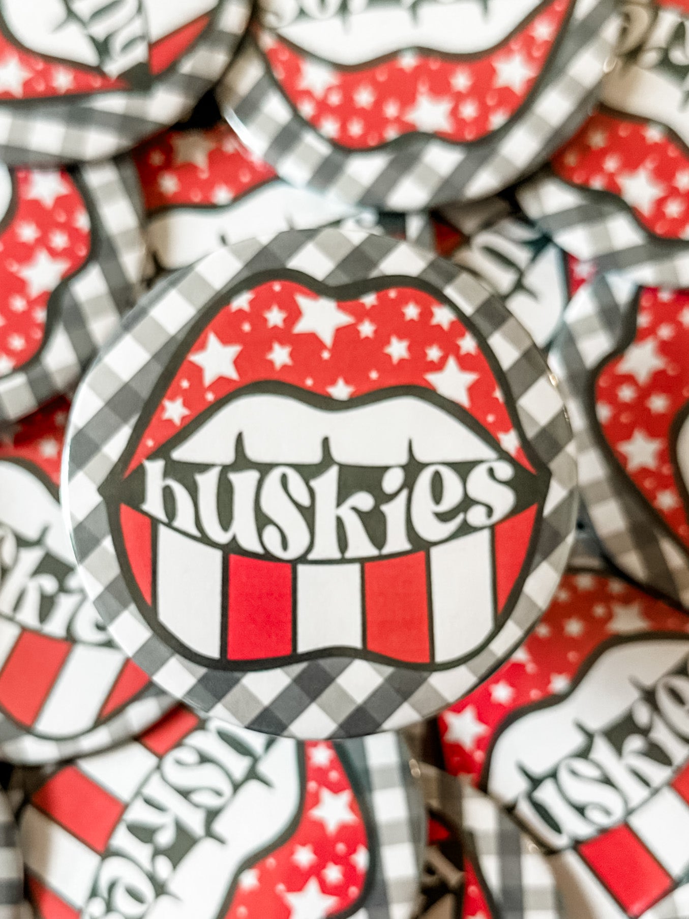 Huskies Lips Game Day Button-Accessories-Sister Shirts-Sister Shirts, Cute & Custom Tees for Mama & Littles in Trussville, Alabama.